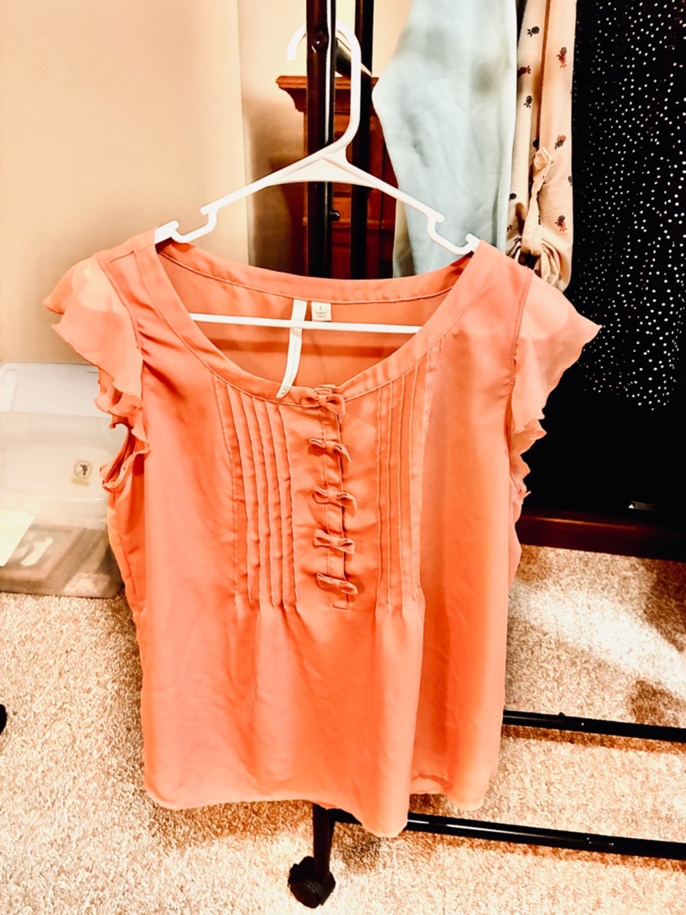LC Lauren Conrad Coral Ruffle Sleeve Pintuck Blouse